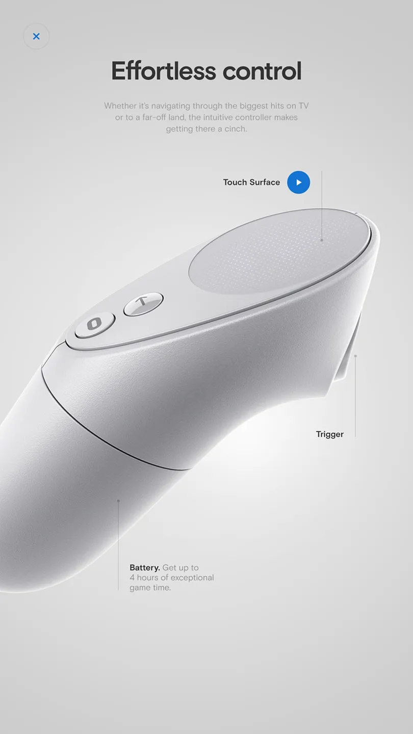 Effortless control screen for Oculus Go