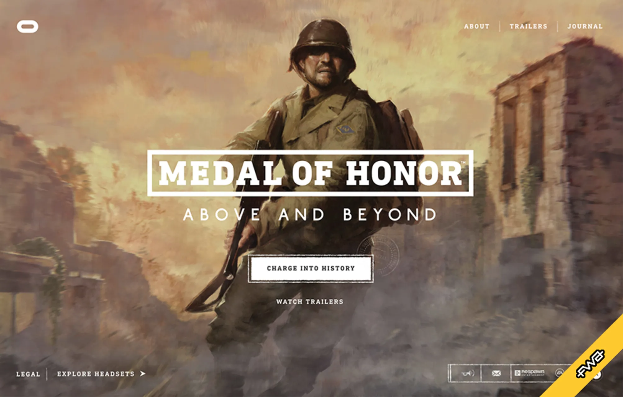 The Medal of Honor homepage with the FWA Site of the Year ribbon