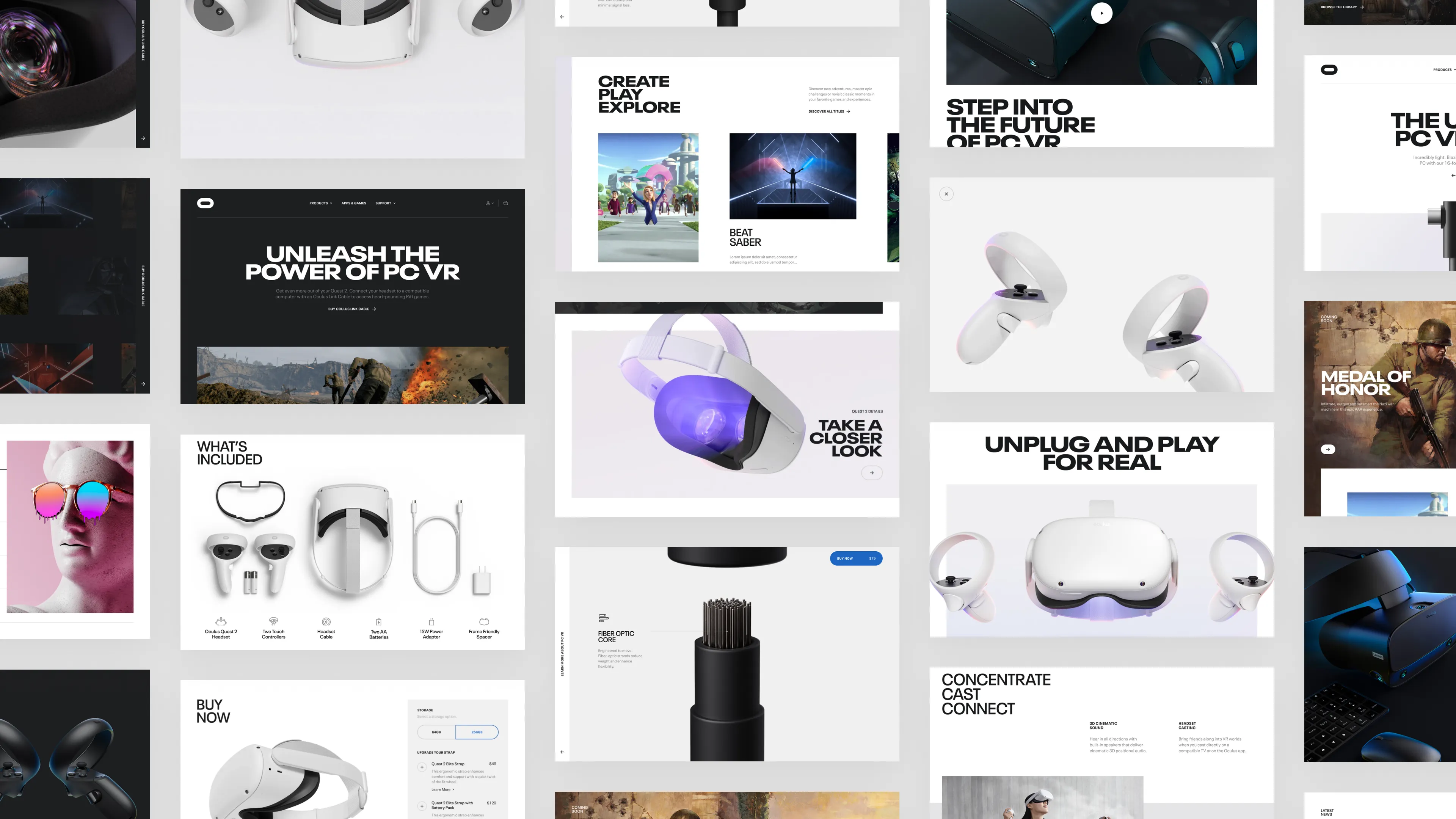 A collage of Oculus.com pages and modules